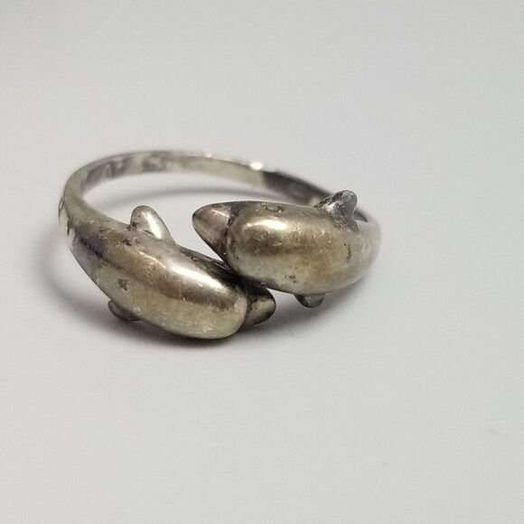 Vintage Sterling Silver Dolphin Wrap Adjustable Ring, Size 11 Band, Estate - Picture 9 of 9